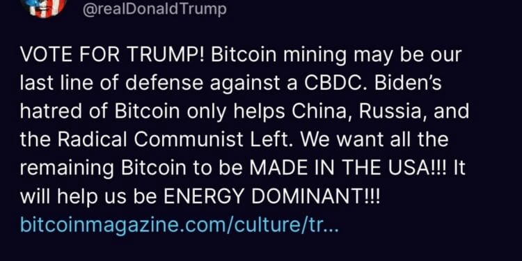 Donald Trump Commits to Championing Bitcoin Mining in DC